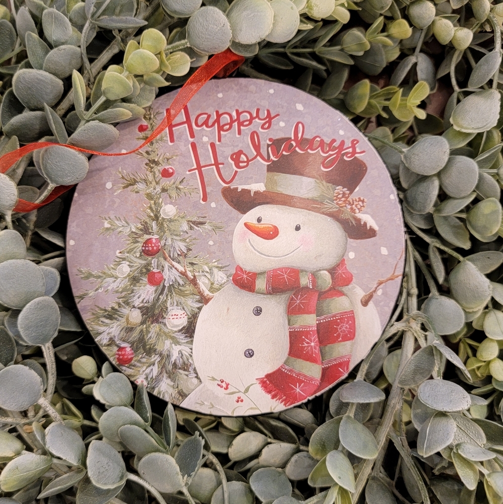 NEW GERSON LTD Metal Snowman Ornament with Red and White Accents